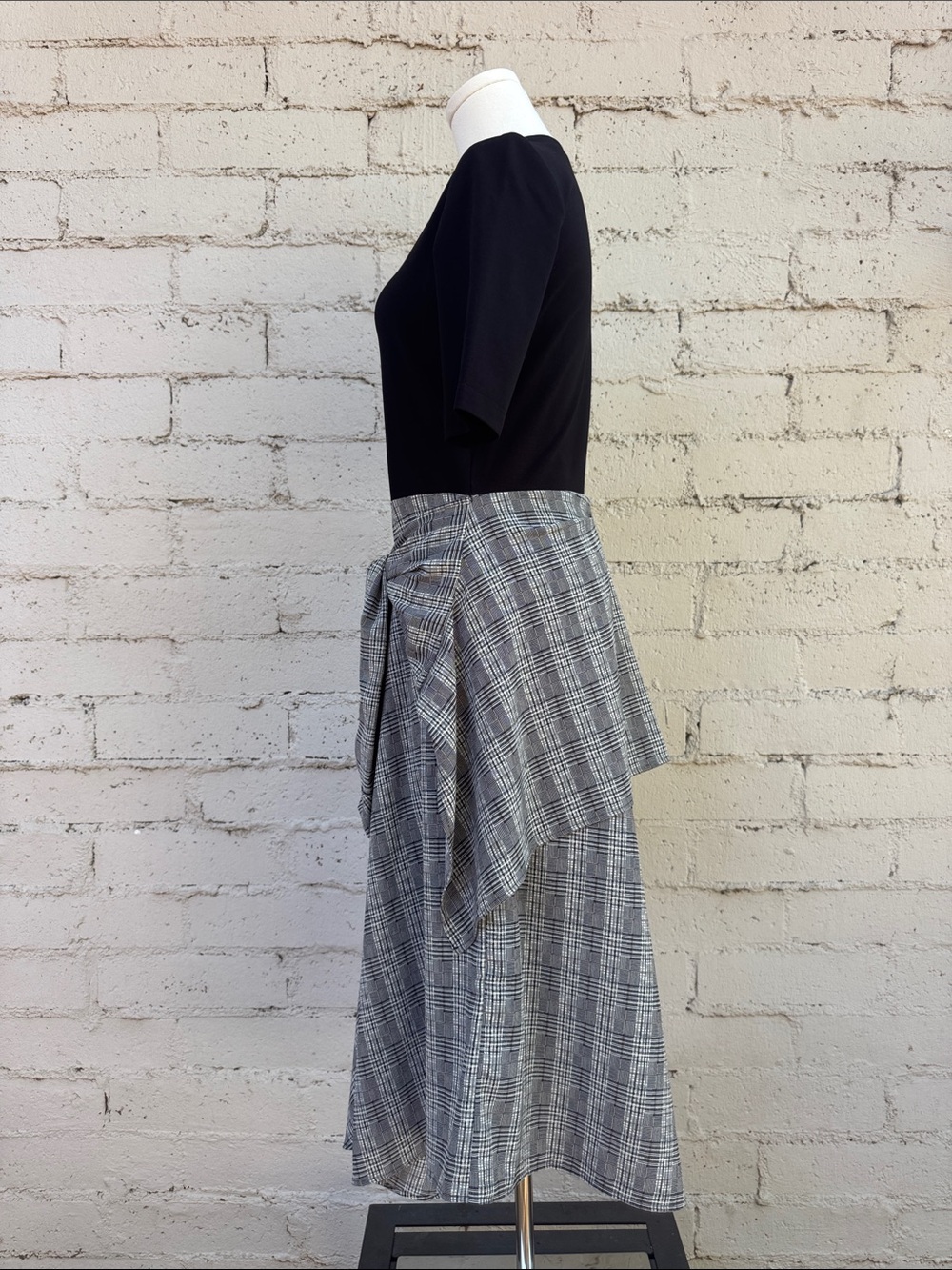 Maje Rapri Color-Blocked Geo Print Midi Dress Plaid Tie-Waist Black Size L (3) - Picture 7 of 16